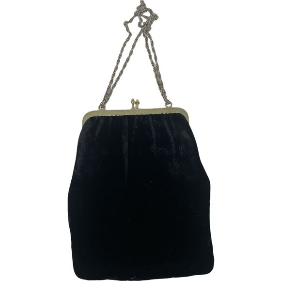 Vintage Henry Levine HL USA Black Velvet Evening Purse Bag Wristlet Clutch Chain - Picture 2 of 6